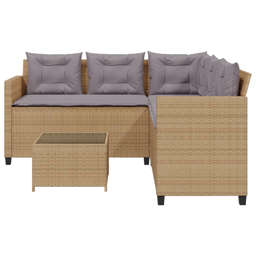 Canapé de jardin avec table et coussins en forme de L beige - XIOS