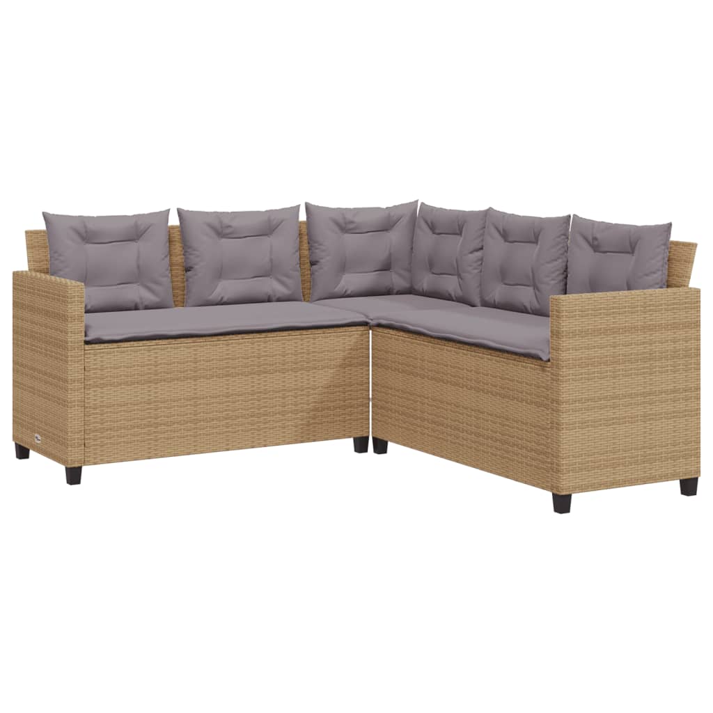 Canapé de jardin avec table et coussins en forme de L beige - XIOS
