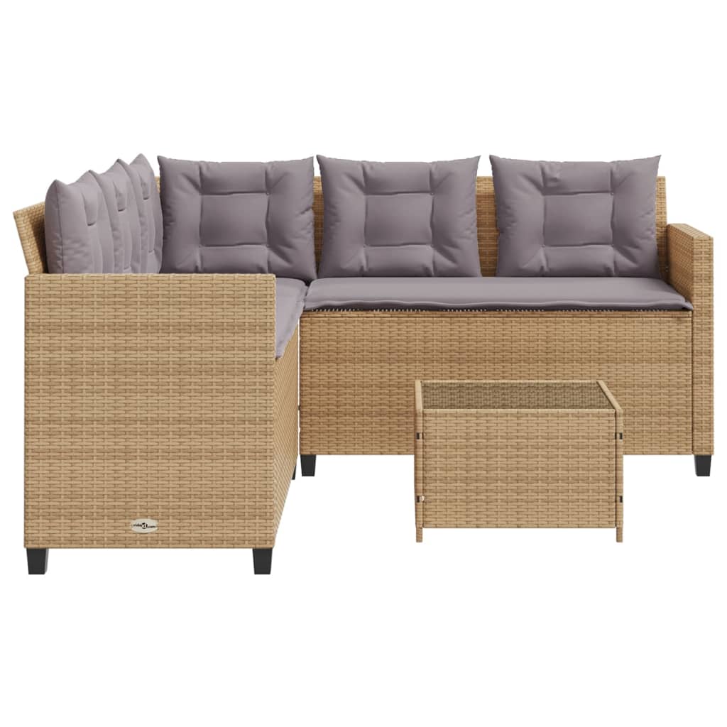 Canapé de jardin avec table et coussins en forme de L beige - XIOS