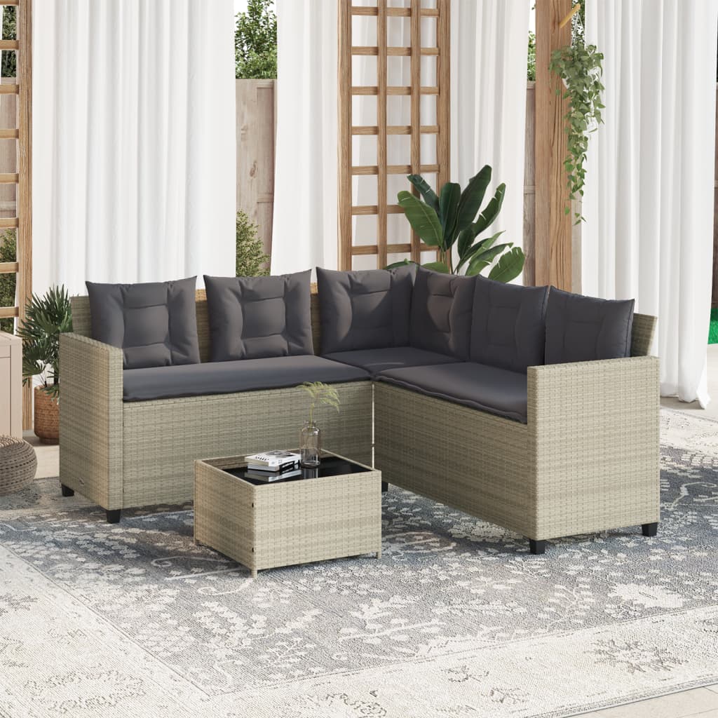 Canapé de jardin et table et coussins en forme de L gris clair Salons de jardin vidaXL