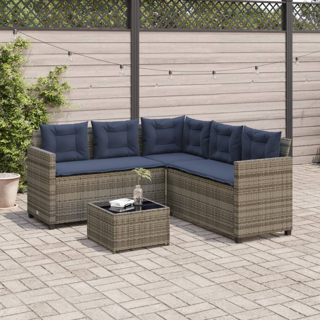 Canapé de jardin avec table et coussins en forme de L gris - XIOS