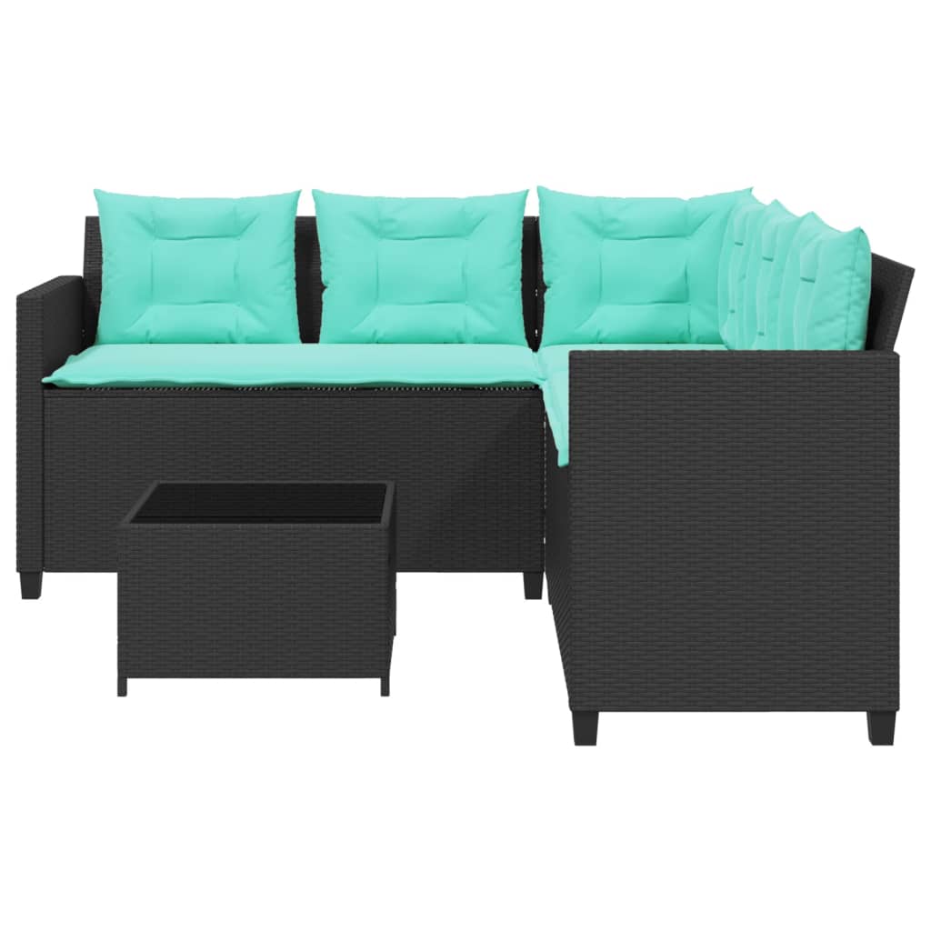 Canapé de jardin avec table et coussins en forme de L noir - XIOS