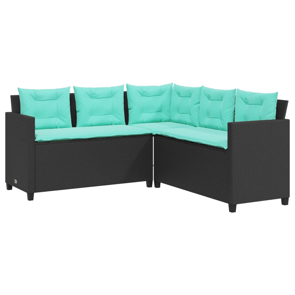 Canapé de jardin avec table et coussins en forme de L noir - XIOS