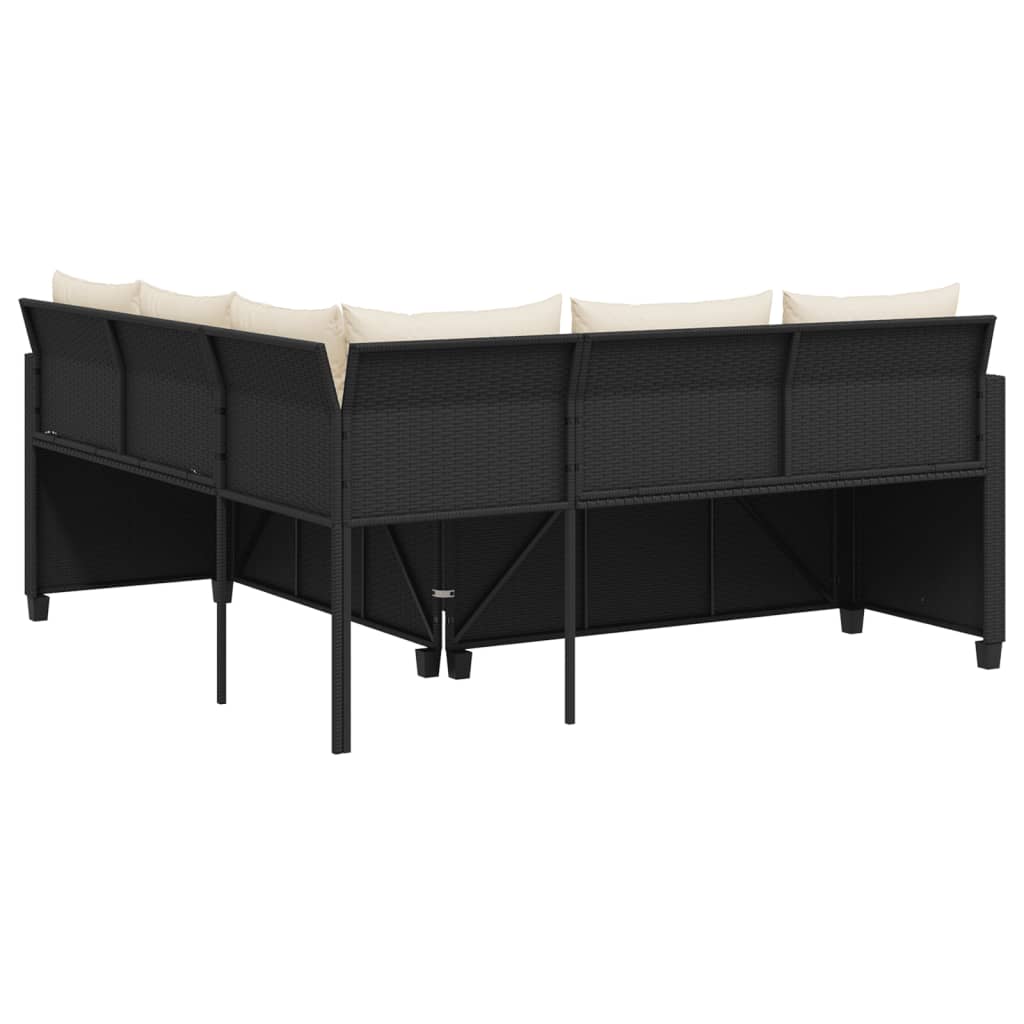 Canapé de jardin avec table et coussins en forme de L noir - XIOS
