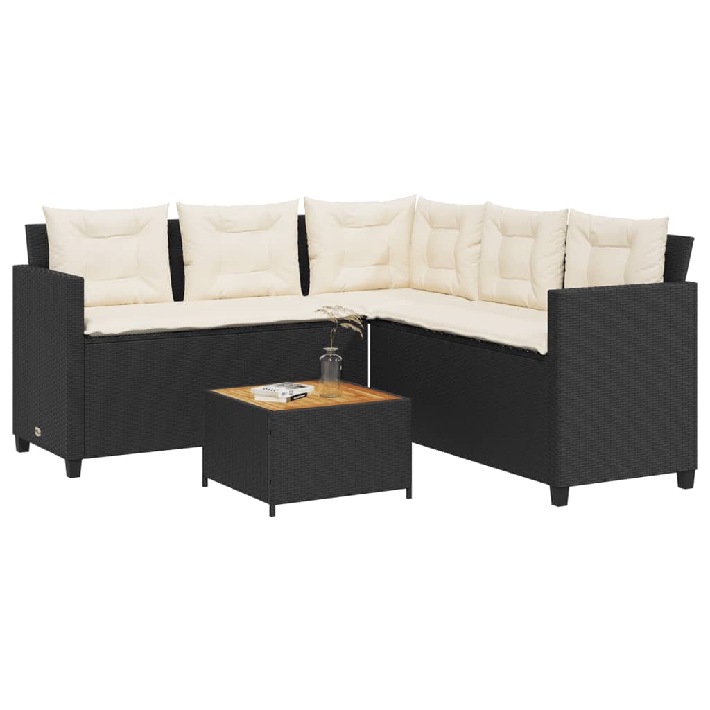 Canapé de jardin avec table et coussins en forme de L noir - XIOS