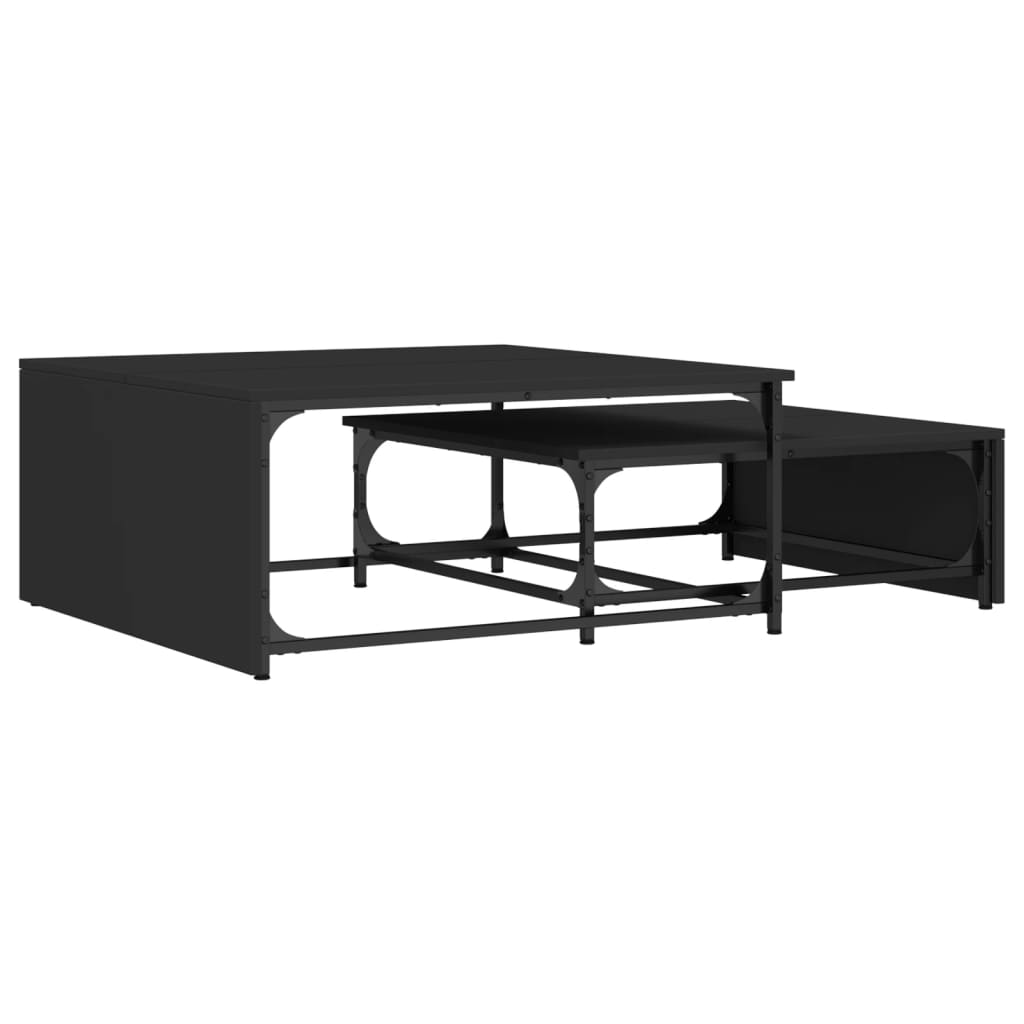Tables basses gigognes 2 pcs noir bois d'ingénierie et métal - XIOS