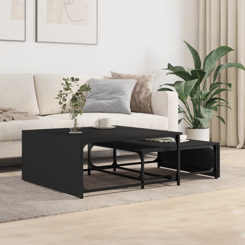 Tables basses gigognes 2 pcs noir bois d'ingénierie et métal - XIOS