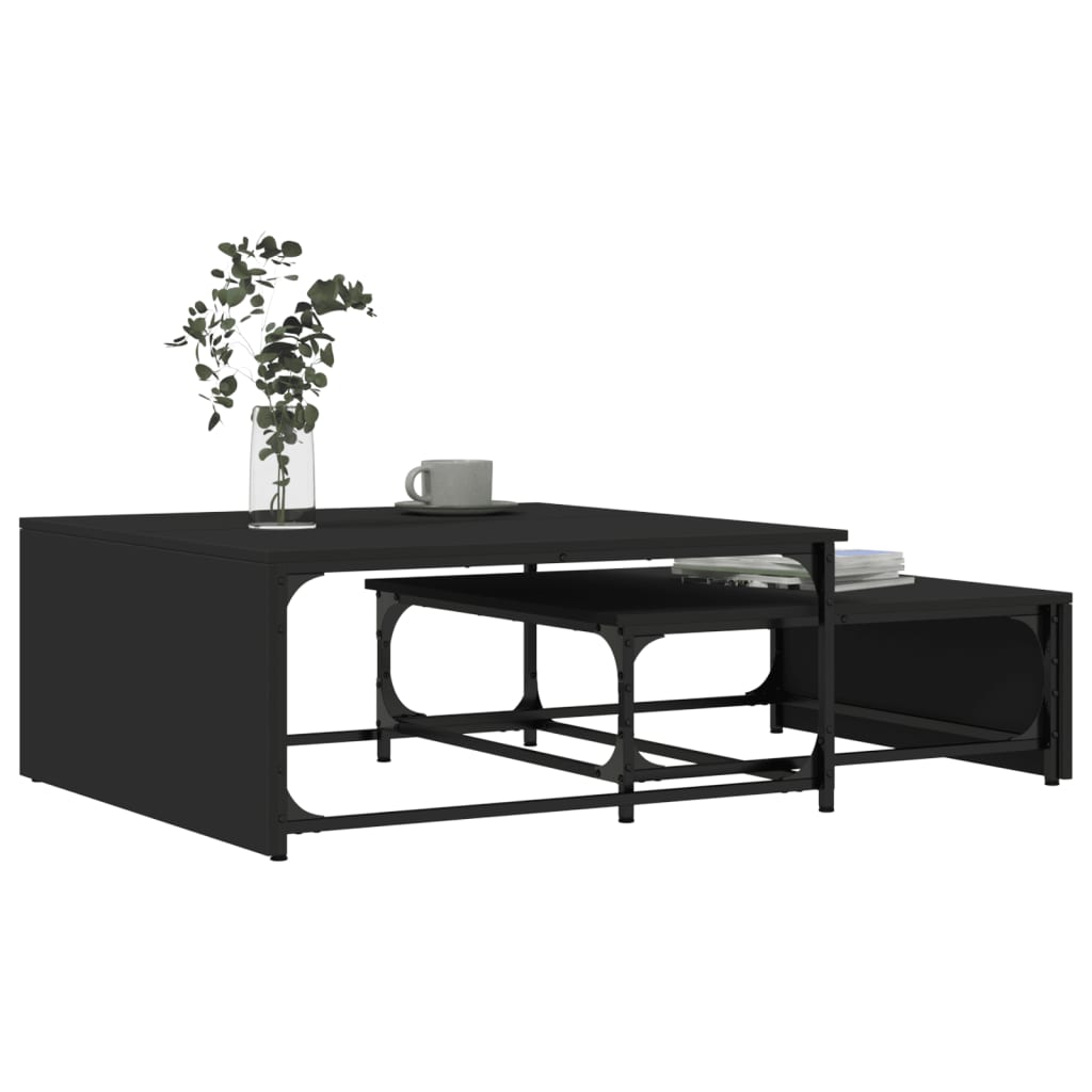 Tables basses gigognes 2 pcs noir bois d'ingénierie et métal - XIOS