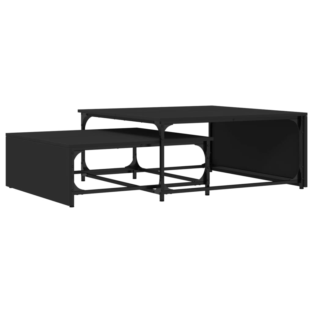 Tables basses gigognes 2 pcs noir bois d'ingénierie et métal - XIOS