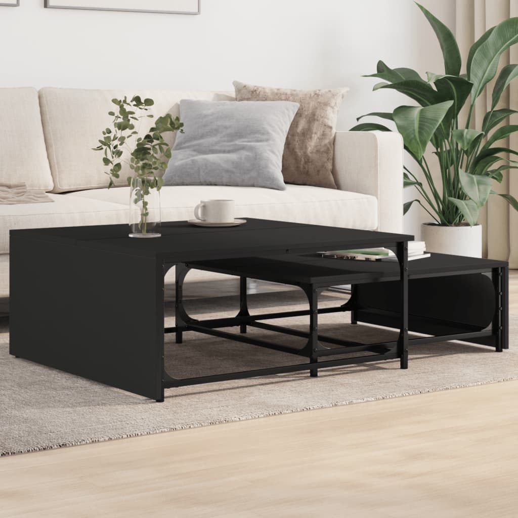Tables basses gigognes 2 pcs noir bois d'ingénierie et métal - XIOS