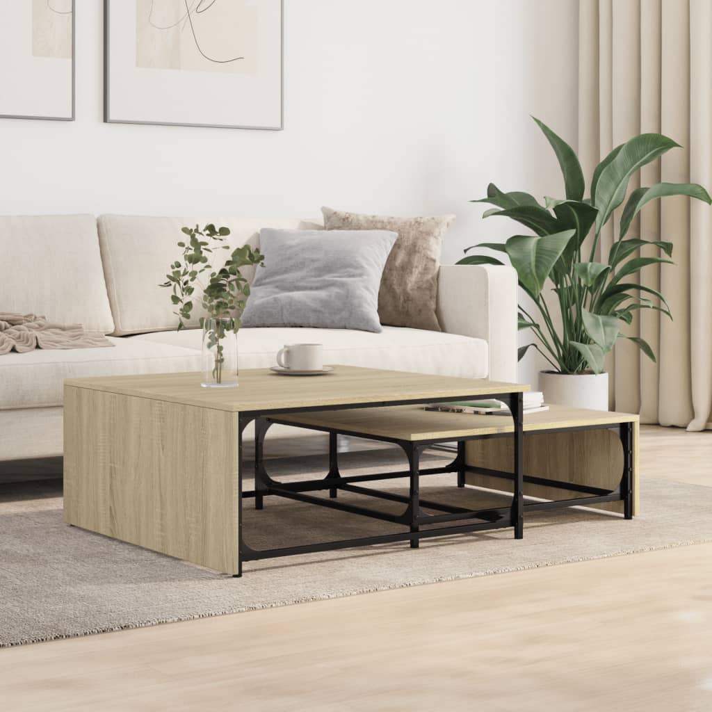 Tables basses gigognes 2 pcs chêne sonoma bois ingénierie métal - XIOS