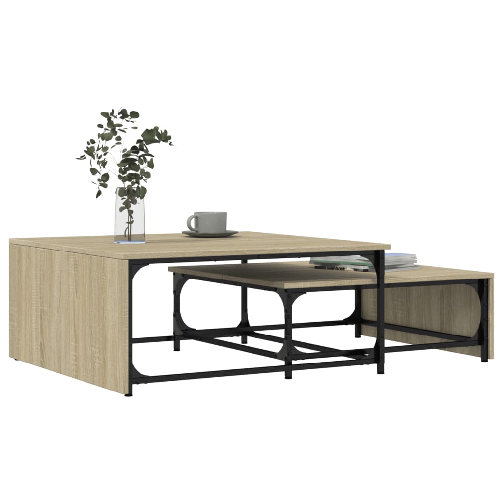 Tables basses gigognes 2 pcs chêne sonoma bois ingénierie métal - XIOS