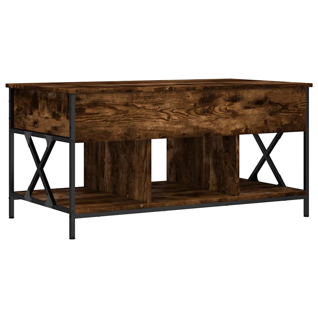 Table basse chêne fumé 100x55x50 cm bois d'ingénierie et métal - XIOS