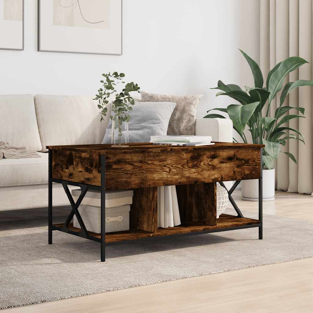 Table basse chêne fumé 100x55x50 cm bois d'ingénierie et métal - XIOS