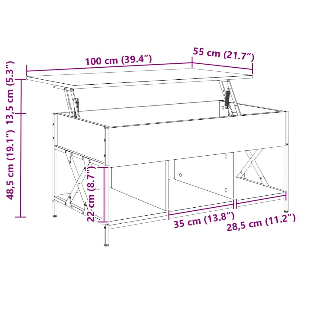 Table basse chêne fumé 100x55x50 cm bois d'ingénierie et métal - XIOS