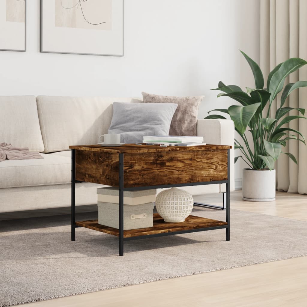 Table basse chêne fumé 70x50x50 cm bois d'ingénierie et métal - XIOS