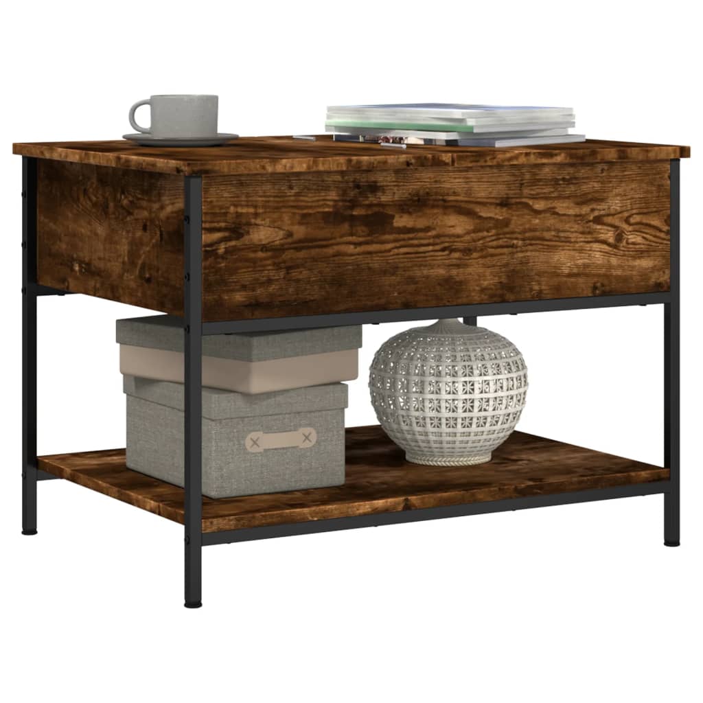 Table basse chêne fumé 70x50x50 cm bois d'ingénierie et métal - XIOS