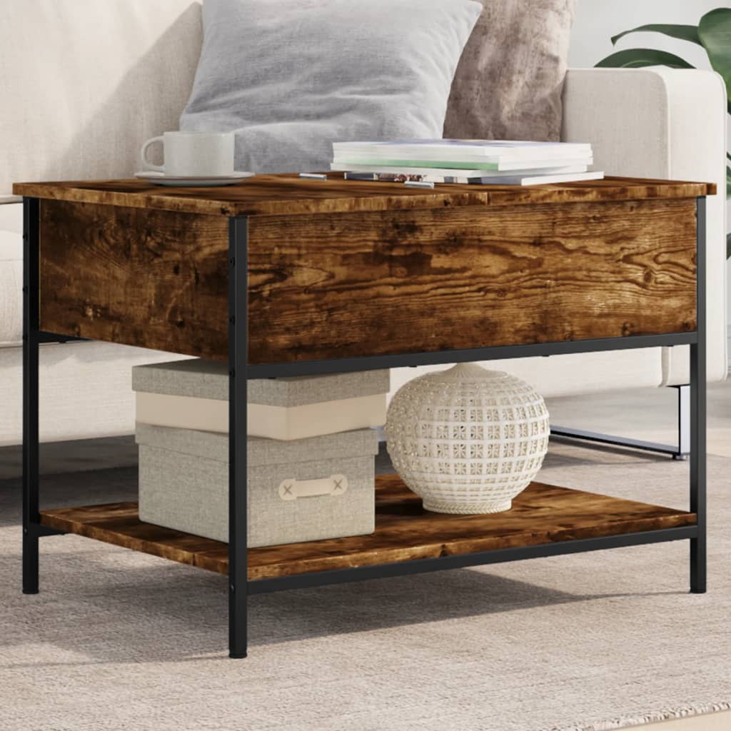 Table basse chêne fumé 70x50x50 cm bois d'ingénierie et métal - XIOS