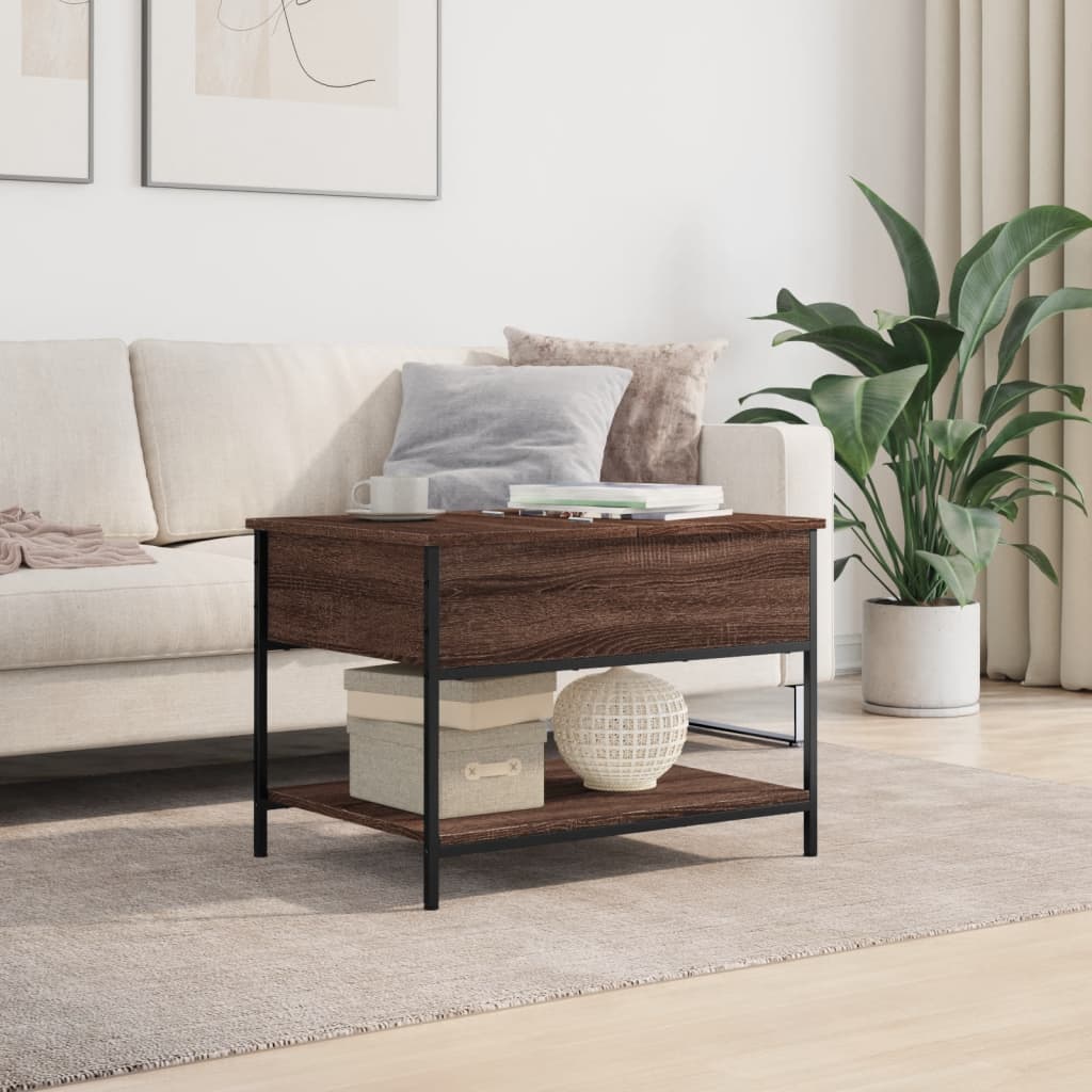 Table basse chêne marron 70x50x50 cm bois d'ingénierie et métal - XIOS