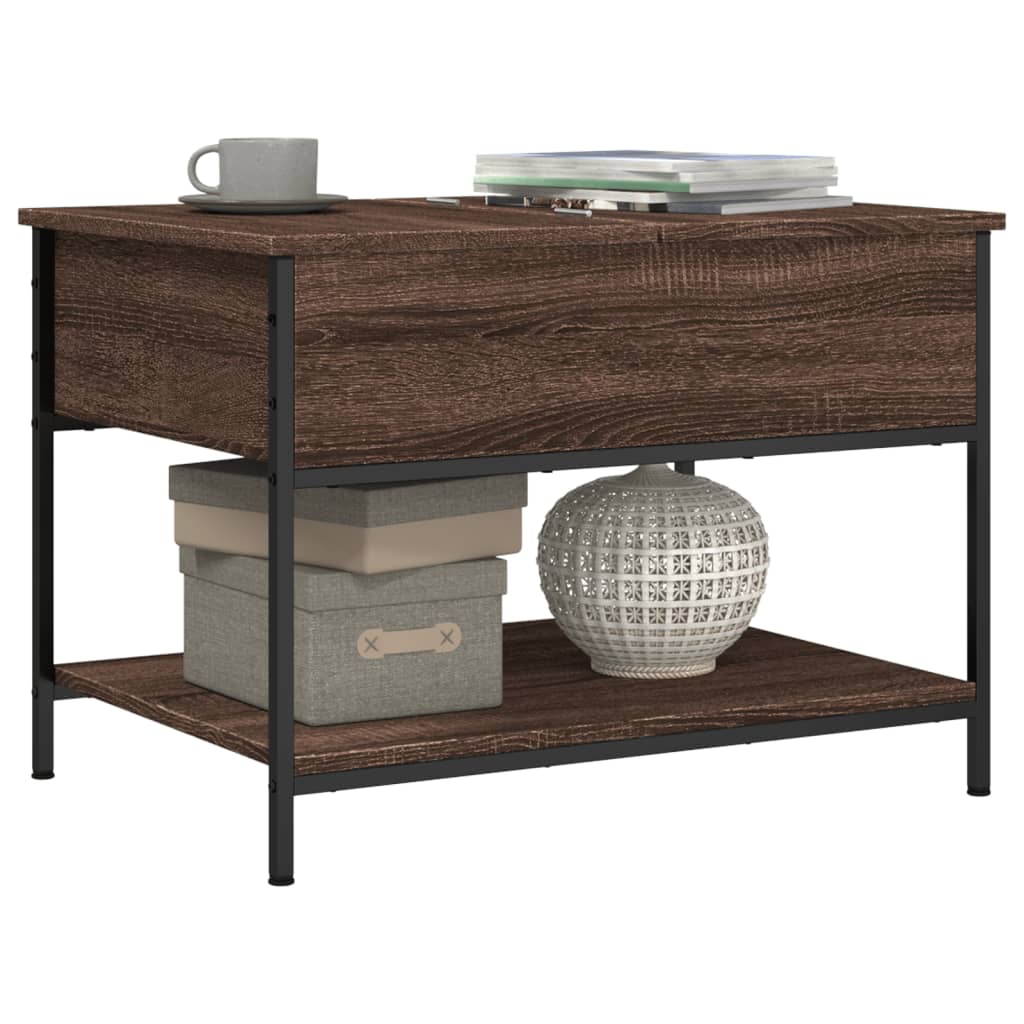 Table basse chêne marron 70x50x50 cm bois d'ingénierie et métal - XIOS