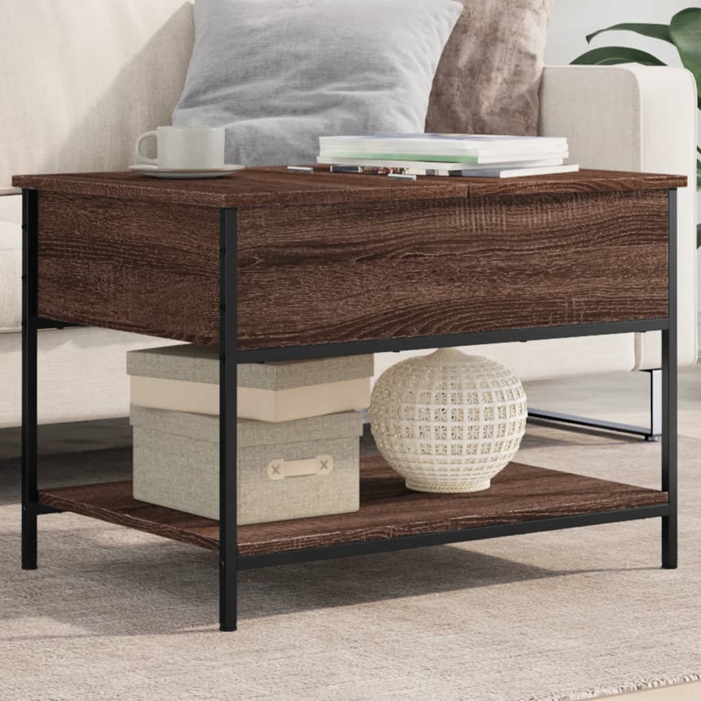 Table basse chêne marron 70x50x50 cm bois d'ingénierie et métal - XIOS