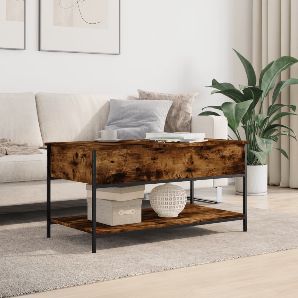 Table basse chêne fumé 100x50x50 cm bois d'ingénierie et métal - XIOS