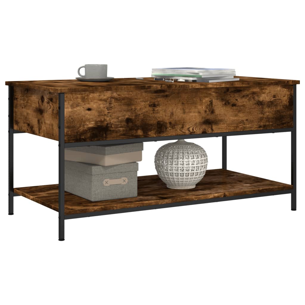 Table basse chêne fumé 100x50x50 cm bois d'ingénierie et métal - XIOS