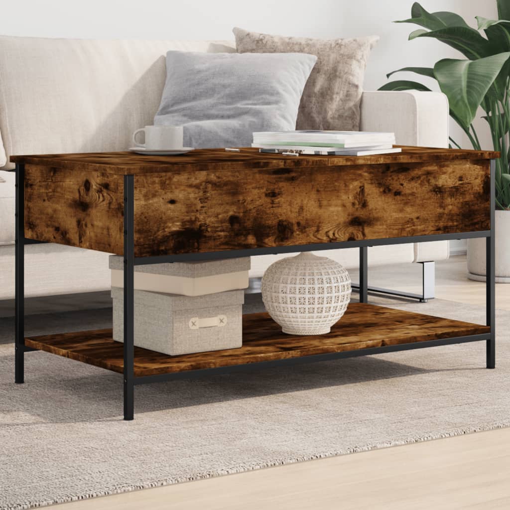 Table basse chêne fumé 100x50x50 cm bois d'ingénierie et métal - XIOS