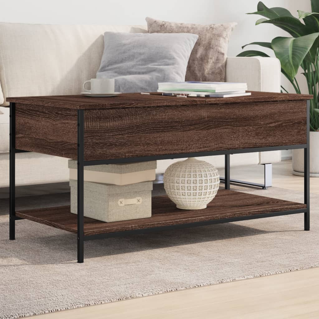 Table basse chêne marron 100x50x50cm bois d'ingénierie et métal - XIOS