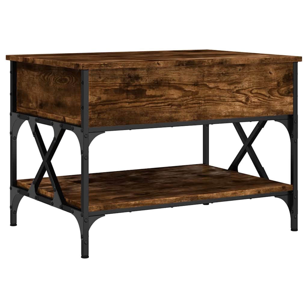 Table basse chêne fumé 70x50x50 cm bois d'ingénierie et métal - XIOS