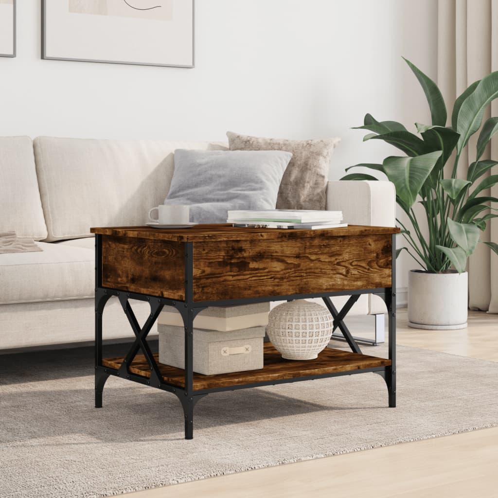 Table basse chêne fumé 70x50x50 cm bois d'ingénierie et métal - XIOS