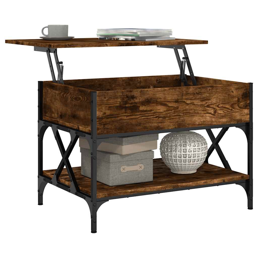 Table basse chêne fumé 70x50x50 cm bois d'ingénierie et métal - XIOS