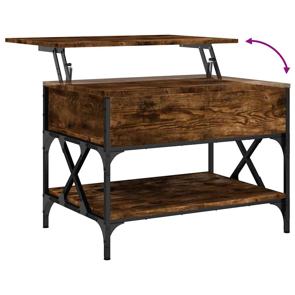 Table basse chêne fumé 70x50x50 cm bois d'ingénierie et métal - XIOS