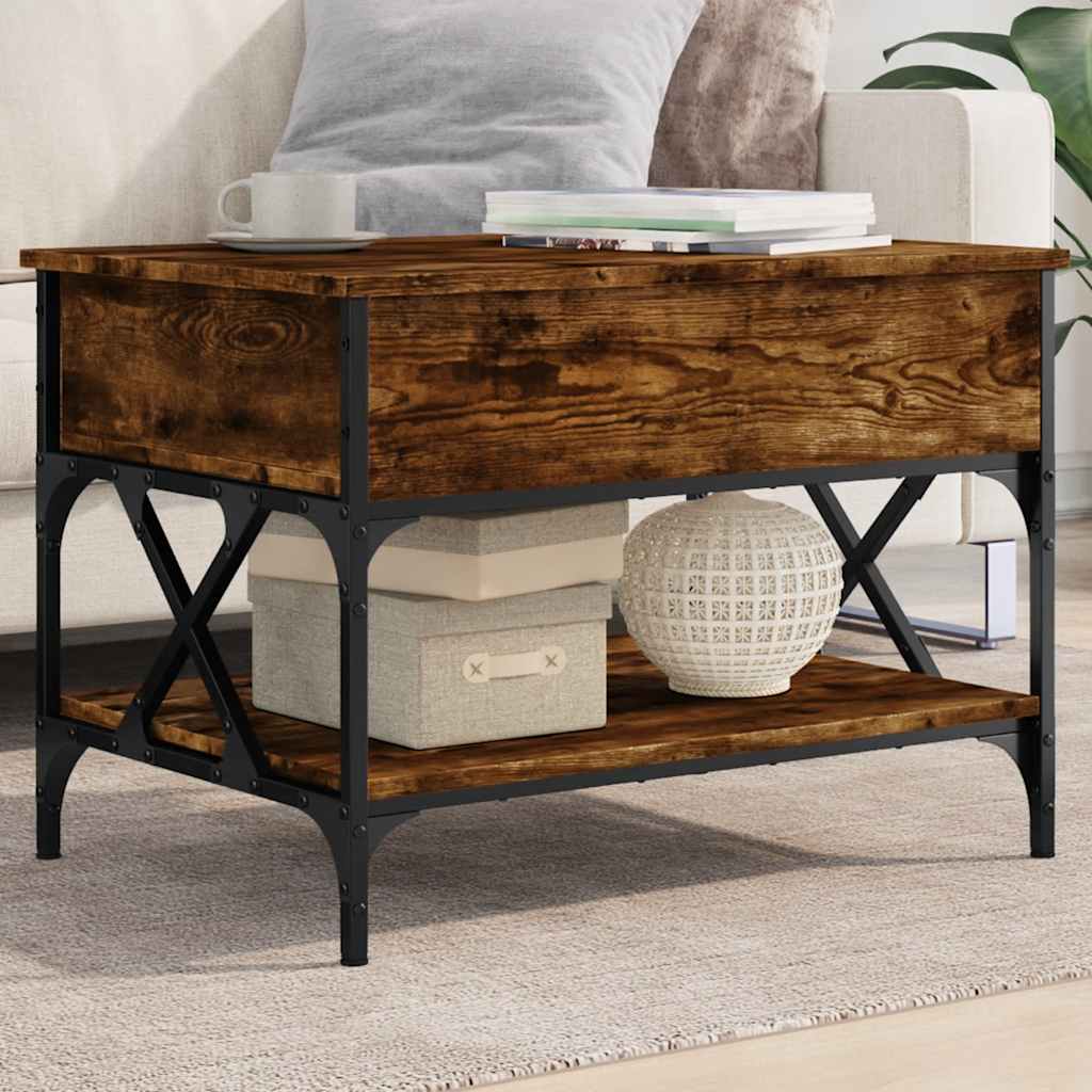 Table basse chêne fumé 70x50x50 cm bois d'ingénierie et métal - XIOS