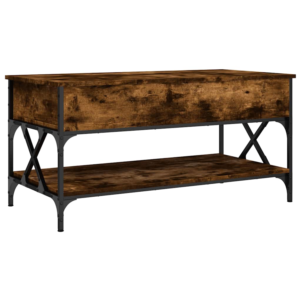 Table basse chêne fumé 100x50x50 cm bois d'ingénierie et métal - XIOS