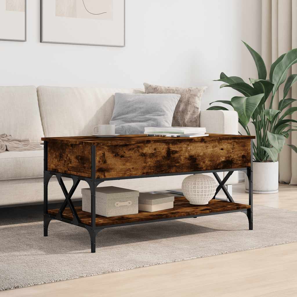 Table basse chêne fumé 100x50x50 cm bois d'ingénierie et métal - XIOS