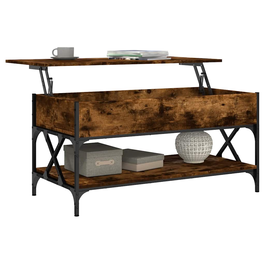 Table basse chêne fumé 100x50x50 cm bois d'ingénierie et métal - XIOS