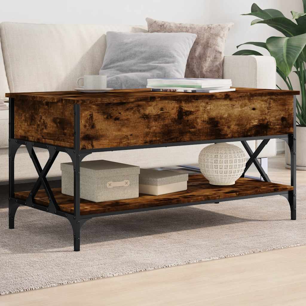 Table basse chêne fumé 100x50x50 cm bois d'ingénierie et métal - XIOS