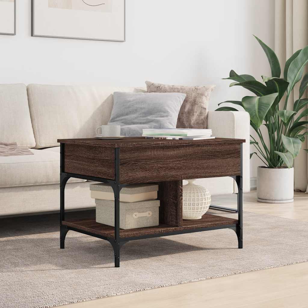 Table basse chêne marron 70x50x50 cm bois d'ingénierie et métal - XIOS