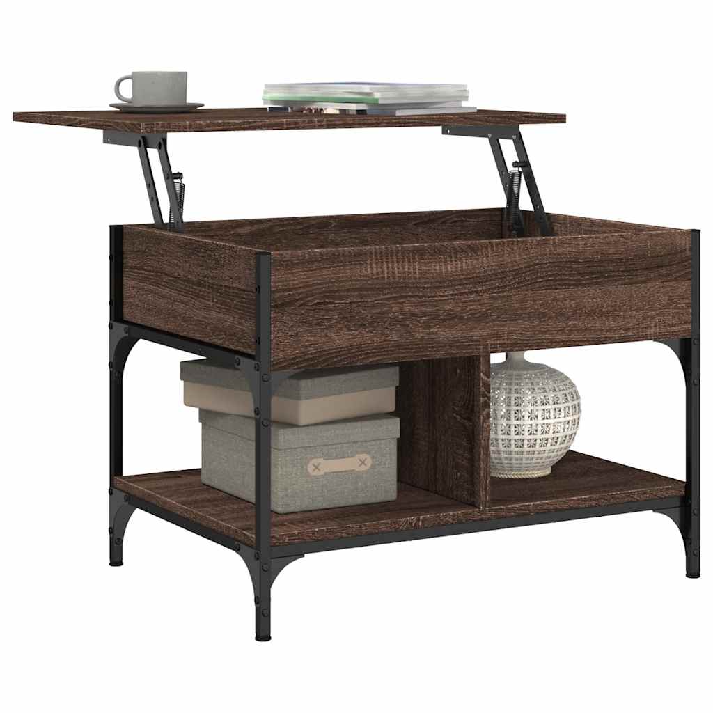 Table basse chêne marron 70x50x50 cm bois d'ingénierie et métal - XIOS