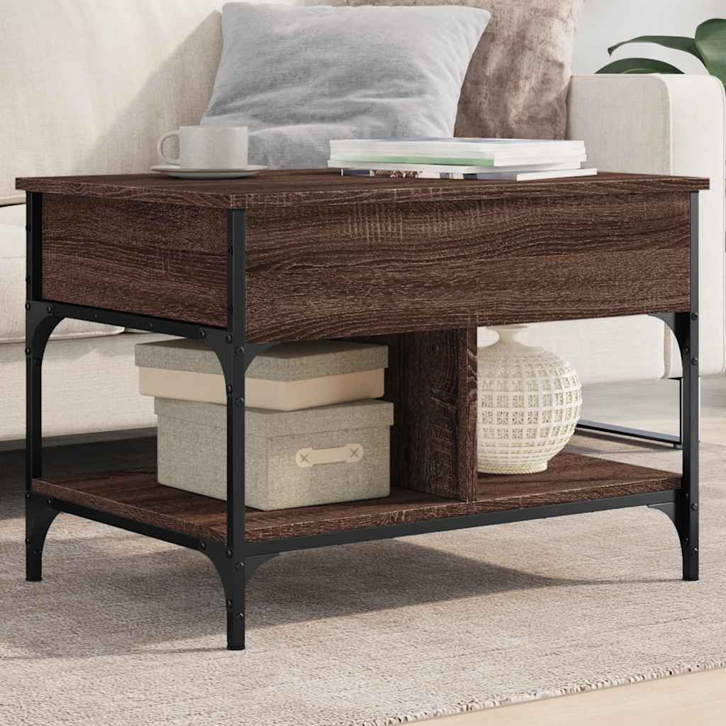Table basse chêne marron 70x50x50 cm bois d'ingénierie et métal - XIOS