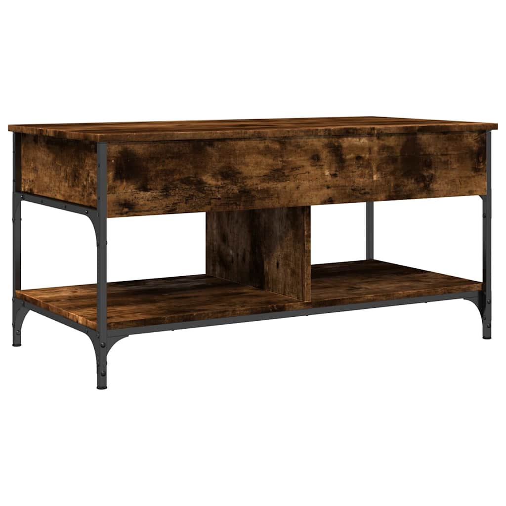 Table basse chêne fumé 100x50x50 cm bois d'ingénierie et métal - XIOS