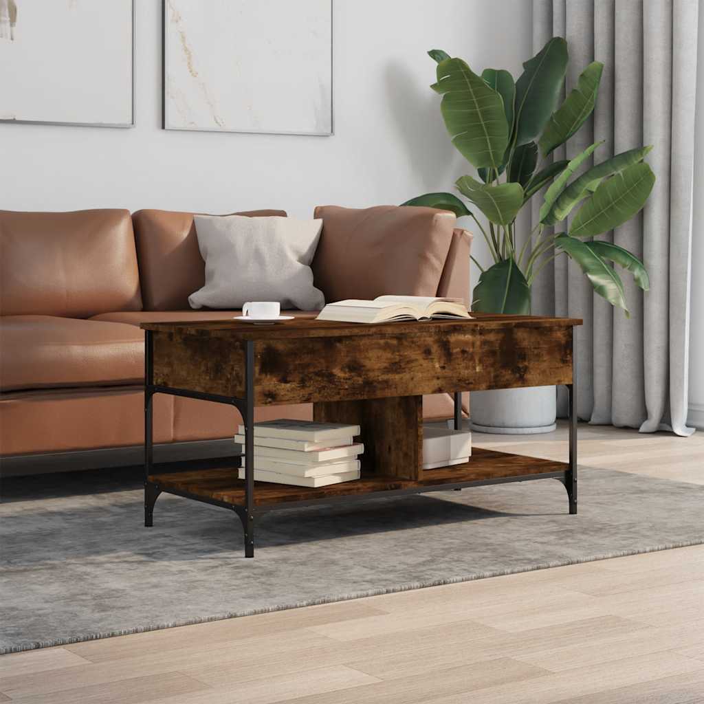 Table basse chêne fumé 100x50x50 cm bois d'ingénierie et métal - XIOS