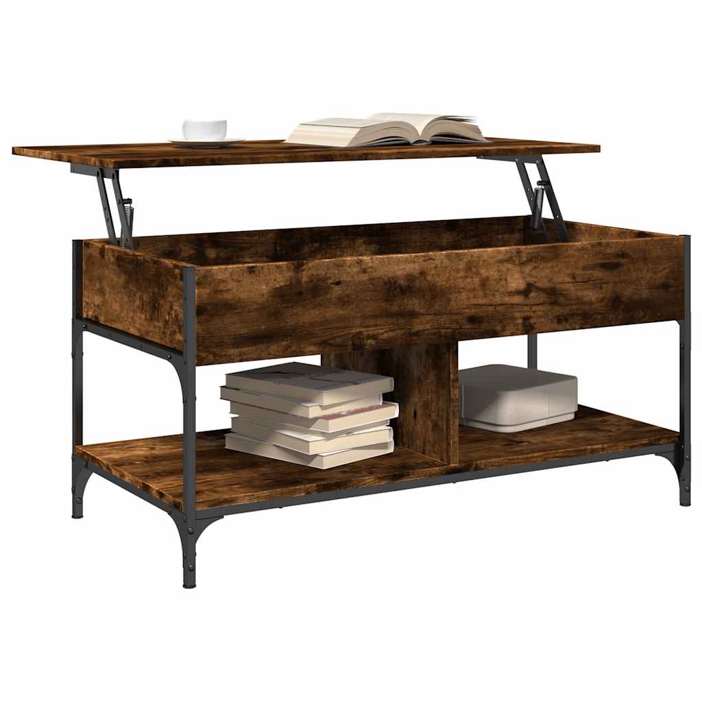 Table basse chêne fumé 100x50x50 cm bois d'ingénierie et métal - XIOS