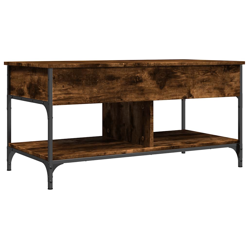 Table basse chêne fumé 100x50x50 cm bois d'ingénierie et métal - XIOS