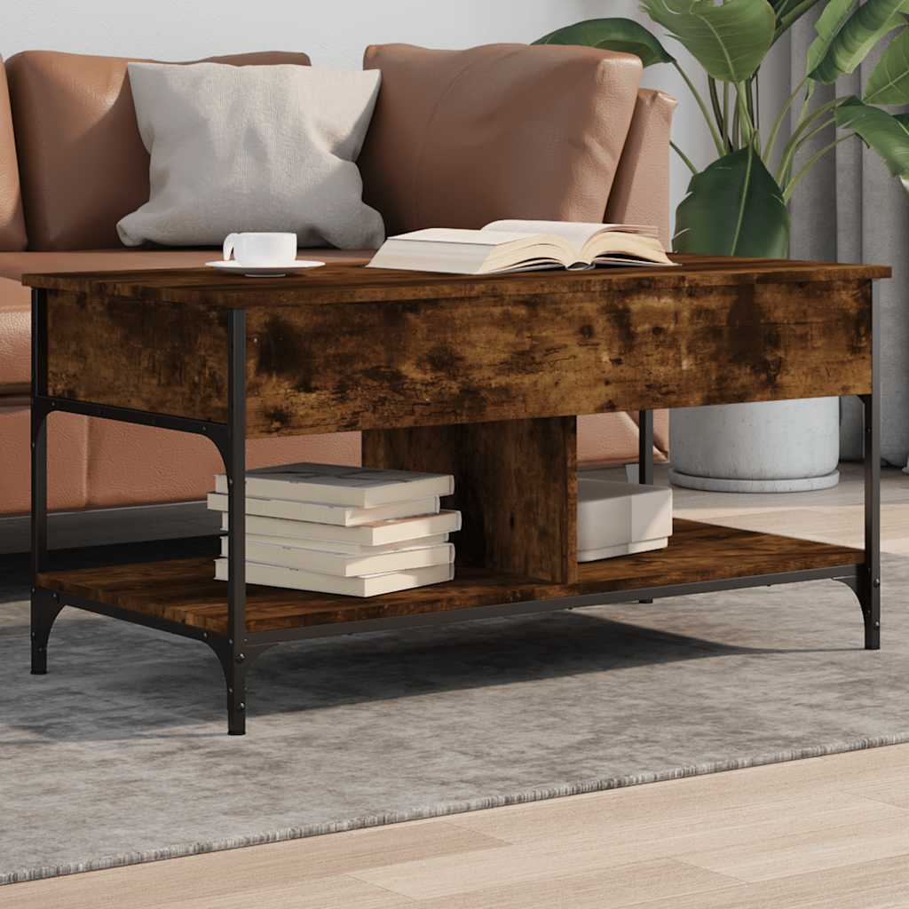 Table basse chêne fumé 100x50x50 cm bois d'ingénierie et métal - XIOS