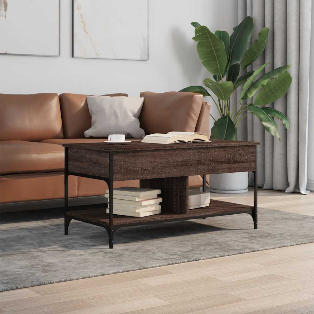 Table basse chêne marron 100x50x50cm bois d'ingénierie et métal - XIOS