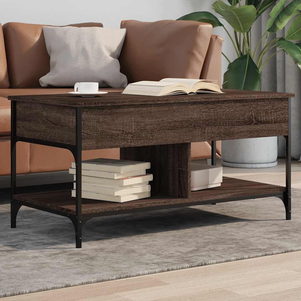 Table basse chêne marron 100x50x50cm bois d'ingénierie et métal - XIOS