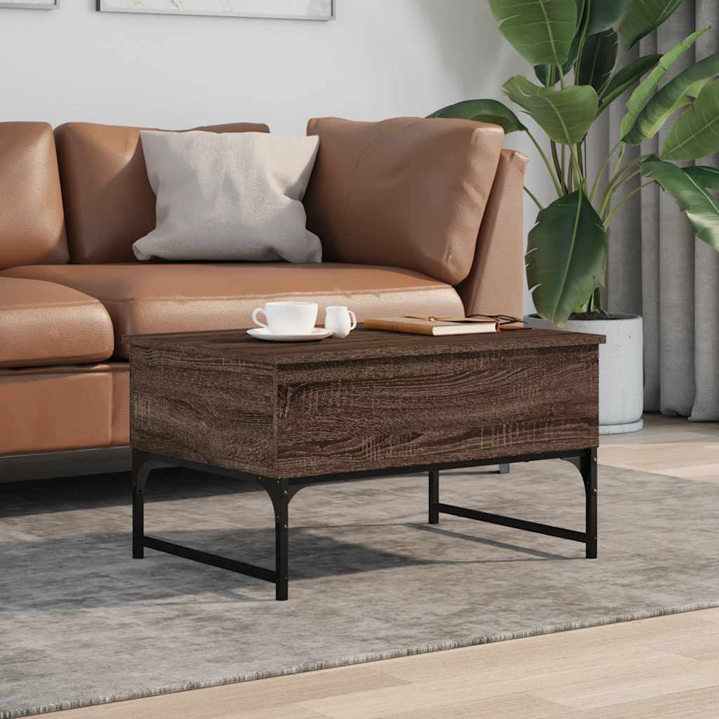 Table basse chêne marron 70x50x40 cm bois d'ingénierie et métal - XIOS