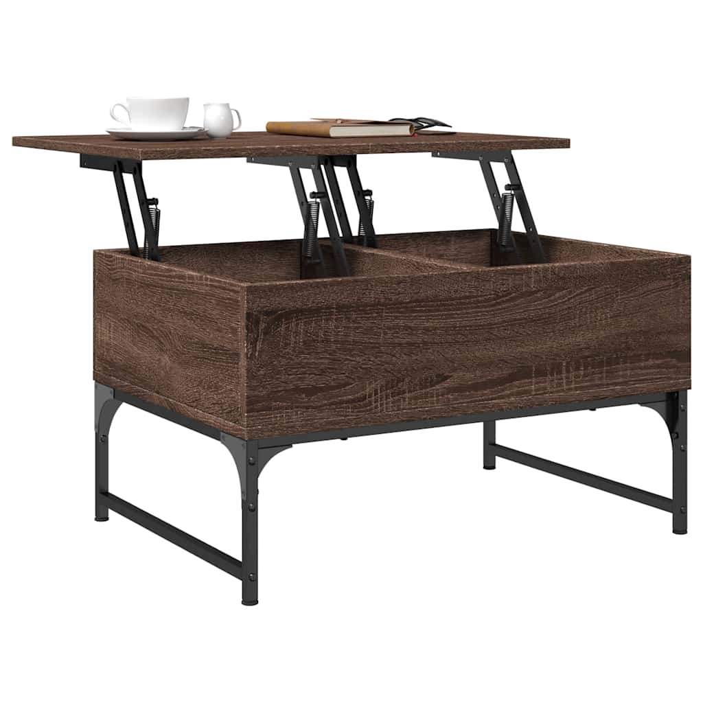 Table basse chêne marron 70x50x40 cm bois d'ingénierie et métal - XIOS